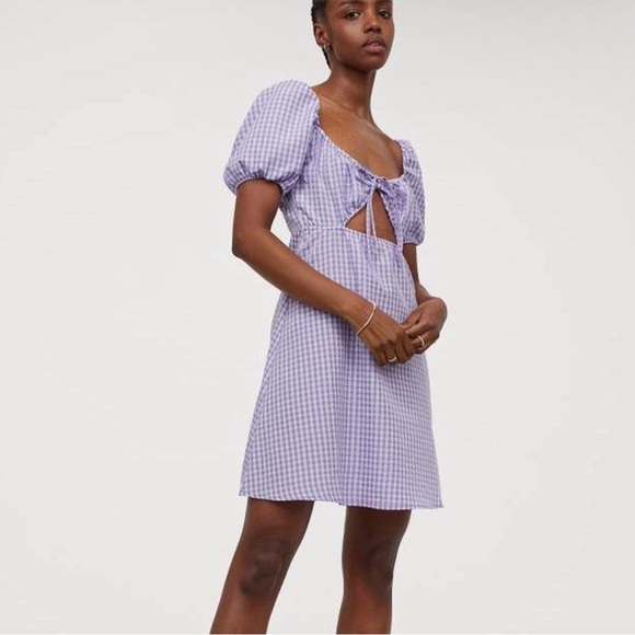 H&M Large Purple And White Checkered Dress - Picture 1 of 5